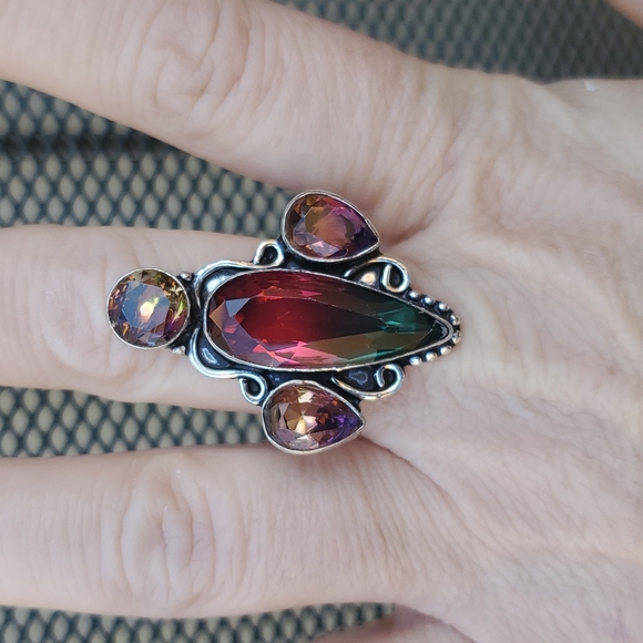 New Bi-Color Tourmaline 925 Silver Statement Ring. - Picture 8 of 16